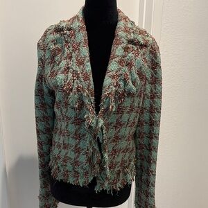 True Meaning Textured Tweed Blazer in Green and Brown